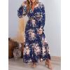 imageCUPSHE Maxi Dresses for Women V Neck Ruffled Long Sleeve Paisley Smocked Waist A Line Casual Flowy Fall Wedding Guest DressNavy Floral