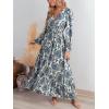 imageCUPSHE Maxi Dresses for Women V Neck Ruffled Long Sleeve Paisley Smocked Waist A Line Casual Flowy Fall Wedding Guest DressNavy Paisley