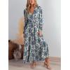 imageCUPSHE Maxi Dresses for Women V Neck Ruffled Long Sleeve Paisley Smocked Waist A Line Casual Flowy Fall Wedding Guest DressNavy Paisley