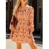 imageCUPSHE Women Fall Dresses Boho Floral Drawstring V Neck Ruffle Hem Sundress Long Sleeve Smocked Mini DressBrown