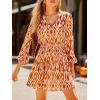 imageCUPSHE Women Fall Dresses Boho Floral Drawstring V Neck Ruffle Hem Sundress Long Sleeve Smocked Mini DressBrown