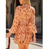 imageCUPSHE Women Fall Dresses Boho Floral Drawstring V Neck Ruffle Hem Sundress Long Sleeve Smocked Mini DressBrown