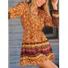 imageCUPSHE Women Fall Dresses Boho Floral Drawstring V Neck Ruffle Hem Sundress Long Sleeve Smocked Mini DressOrange