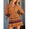 imageCUPSHE Women Fall Dresses Boho Floral Drawstring V Neck Ruffle Hem Sundress Long Sleeve Smocked Mini DressOrange