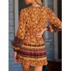 imageCUPSHE Women Fall Dresses Boho Floral Drawstring V Neck Ruffle Hem Sundress Long Sleeve Smocked Mini DressOrange