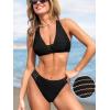 imageCUPSHE Womens Bikini Sets V Neck Wide Straps Racer Back Bathing Suit Mid Rise Bottom TexturedBlack