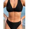 imageCUPSHE Womens Bikini Sets V Neck Wide Straps Racer Back Bathing Suit Mid Rise Bottom TexturedBlack