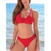 imageCUPSHE Womens Bikini Sets V Neck Wide Straps Racer Back Bathing Suit Mid Rise Bottom TexturedRed