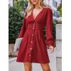 imageCUPSHE Womens Fall Casual Dress Long Sleeve V Neck A Line Button Mini DressesRed