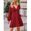 imageCUPSHE Womens Fall Casual Dress Long Sleeve V Neck A Line Button Mini DressesRed
