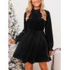 imageCUPSHE Womens Fall Dresses 2025 High Neck Long Sleeve Mini Party Ruffled Casual Tunic Velvet Wedding Guest DressBlack