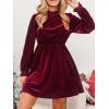 imageCUPSHE Womens Fall Dresses 2025 High Neck Long Sleeve Mini Party Ruffled Casual Tunic Velvet Wedding Guest DressBurgundy