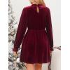 imageCUPSHE Womens Fall Dresses 2025 High Neck Long Sleeve Mini Party Ruffled Casual Tunic Velvet Wedding Guest DressBurgundy