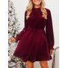 imageCUPSHE Womens Fall Dresses 2025 High Neck Long Sleeve Mini Party Ruffled Casual Tunic Velvet Wedding Guest DressBurgundy