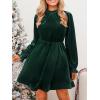 imageCUPSHE Womens Fall Dresses 2025 High Neck Long Sleeve Mini Party Ruffled Casual Tunic Velvet Wedding Guest DressGreen