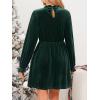imageCUPSHE Womens Fall Dresses 2025 High Neck Long Sleeve Mini Party Ruffled Casual Tunic Velvet Wedding Guest DressGreen