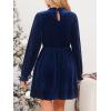 imageCUPSHE Womens Fall Dresses 2025 High Neck Long Sleeve Mini Party Ruffled Casual Tunic Velvet Wedding Guest DressNavy Blue