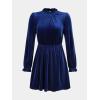 imageCUPSHE Womens Fall Dresses 2025 High Neck Long Sleeve Mini Party Ruffled Casual Tunic Velvet Wedding Guest DressNavy Blue
