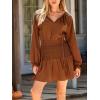 imageCUPSHE Womens Fall Dresses Long Sleeve Drawstring Ruffled Casual Smocked Tunic Waist Elegant Party Mini DressesBrown