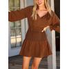 imageCUPSHE Womens Fall Dresses Long Sleeve Drawstring Ruffled Casual Smocked Tunic Waist Elegant Party Mini DressesBrown