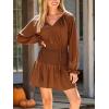 imageCUPSHE Womens Fall Dresses Long Sleeve Drawstring Ruffled Casual Smocked Tunic Waist Elegant Party Mini DressesBrown
