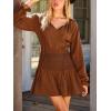 imageCUPSHE Womens Fall Dresses Long Sleeve Drawstring Ruffled Casual Smocked Tunic Waist Elegant Party Mini DressesBrown