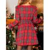 imageCUPSHE Womens Fall Dresses Plaid V Neck Bowknot Long Sleeve Smocked A Line Babydoll Mini DressRed