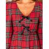 imageCUPSHE Womens Fall Dresses Plaid V Neck Bowknot Long Sleeve Smocked A Line Babydoll Mini DressRed
