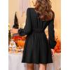 imageCUPSHE Womens Fall Long Sleeve Mini Dresses V Neck A Line Elegant Cocktail Party Dress Flowy Wedding Guest DressBlack