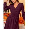 imageCUPSHE Womens Fall Long Sleeve Mini Dresses V Neck A Line Elegant Cocktail Party Dress Flowy Wedding Guest DressDeep Plum Purple