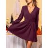 imageCUPSHE Womens Fall Long Sleeve Mini Dresses V Neck A Line Elegant Cocktail Party Dress Flowy Wedding Guest DressDeep Plum Purple