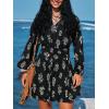 imageCUPSHE Womens Floral Mini Dress Tie Neck Puff Sleeves Ruffle A Line Tunic Casual Fall DressBlack