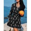imageCUPSHE Womens Floral Mini Dress Tie Neck Puff Sleeves Ruffle A Line Tunic Casual Fall DressBlack