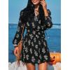 imageCUPSHE Womens Floral Mini Dress Tie Neck Puff Sleeves Ruffle A Line Tunic Casual Fall DressBlack