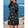 imageCUPSHE Womens Floral Mini Dress Tie Neck Puff Sleeves Ruffle A Line Tunic Casual Fall DressBlack