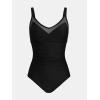 imageCUPSHE Womens One Piece Swimsuit Bathing Suit V Neck Back Hook Cutout Adjustable Straps Ruched MeshBlack