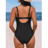 imageCUPSHE Womens One Piece Swimsuit Bathing Suit V Neck Back Hook Cutout Adjustable Straps Ruched MeshBlack