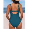 imageCUPSHE Womens One Piece Swimsuit Bathing Suit V Neck Back Hook Cutout Adjustable Straps Ruched MeshNavy Blue