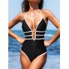 imageCUPSHE Womens One Piece Swimsuit Halter Plunging Neck Cutout Back Bathing Suit Spaghetti Adjustable Straps O RingBlack