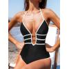 imageCUPSHE Womens One Piece Swimsuit Halter Plunging Neck Cutout Back Bathing Suit Spaghetti Adjustable Straps O RingBlack