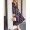 imageCUPSHE Womens Plaid Ruffle Maxi Dress V Neck Long Sleeve Smocked Waist Fall Casual Party DressesNacy Blue