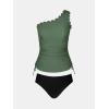 imageCUPSHE Womens Tankini Sets One Shoulder Scalloped Neck Two Piece Bathing Suit Side Tie Ruched SwimsuitOlive GreenBlack