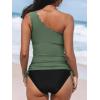 imageCUPSHE Womens Tankini Sets One Shoulder Scalloped Neck Two Piece Bathing Suit Side Tie Ruched SwimsuitOlive GreenBlack