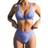 imageCUPSHE Womens Bikini Set High Waisted Two Piece Swimsuit U Wire Bathing Suit Crisscross Back Self Tie SwimwearBlueGeo