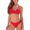imageCUPSHE Womens Bikini Sets V Neck Wide Straps Racer Back Bathing Suit Mid Rise Bottom TexturedRed