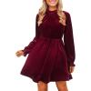 imageCUPSHE Womens Fall Dresses 2025 High Neck Long Sleeve Mini Party Ruffled Casual Tunic Velvet Wedding Guest DressBurgundy