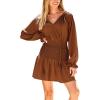 imageCUPSHE Womens Fall Dresses Long Sleeve Drawstring Ruffled Casual Smocked Tunic Waist Elegant Party Mini DressesBrown