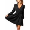 imageCUPSHE Womens Fall Long Sleeve Mini Dresses V Neck A Line Elegant Cocktail Party Dress Flowy Wedding Guest DressBlack
