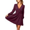 imageCUPSHE Womens Fall Long Sleeve Mini Dresses V Neck A Line Elegant Cocktail Party Dress Flowy Wedding Guest DressDeep Plum Purple