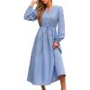 imageCUPSHE Womens Fall Wedding Guest Dress V Neck Long Sleeve Drawstring Ruffled Casual Flowy Elegant Party Maxi DressesBlue